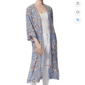 Jessica Simpson Womens Blakely Printed 3/4 Sleeve Duster Cardigan Blue Floral